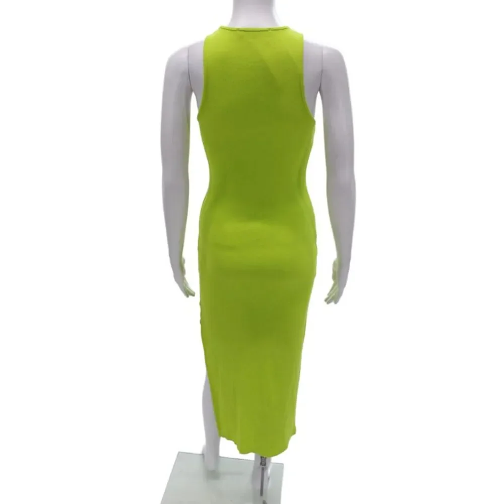 French Connection Women Bodycon Tank Dress Green Sleeveless Long Cotton Size S